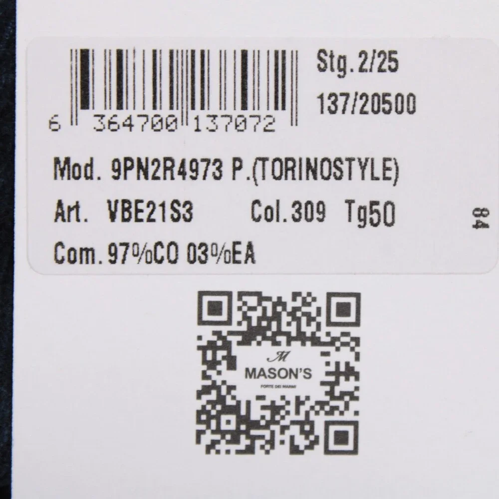 Mason's NWT Chinos / Casual Corduroy Pants Size 50 (US 34) Torino in Blue Cotton